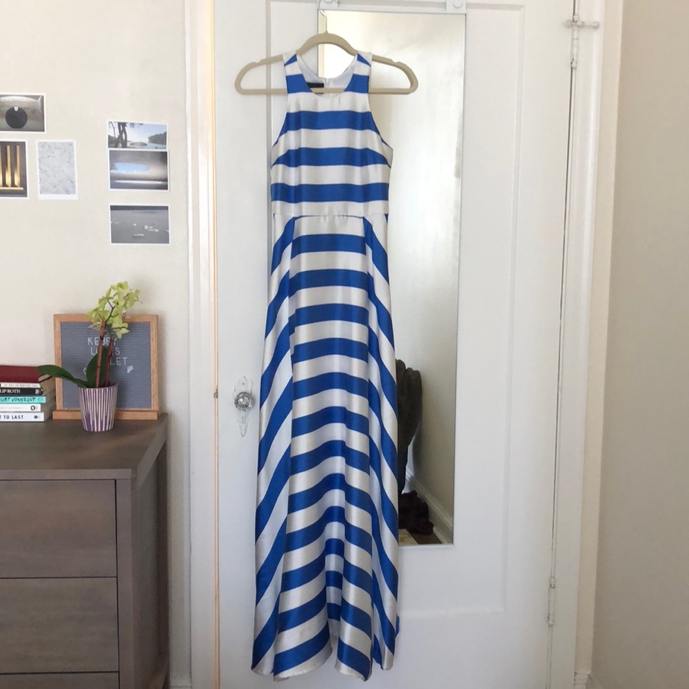 NEW with Tags, elegant blue striped gown